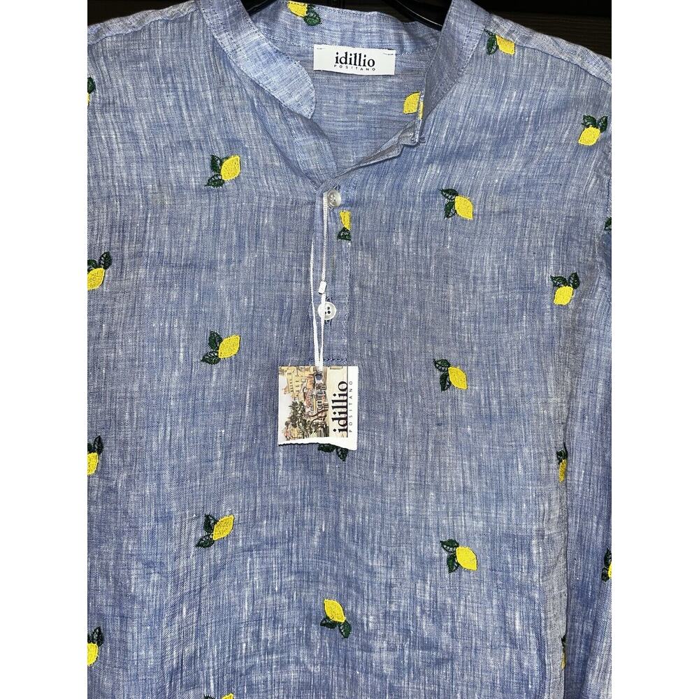Idillio Positano Youth Embroidered Lemon Quarter Sleeve Linen Button Up Size XXL - Picture 8 of 9